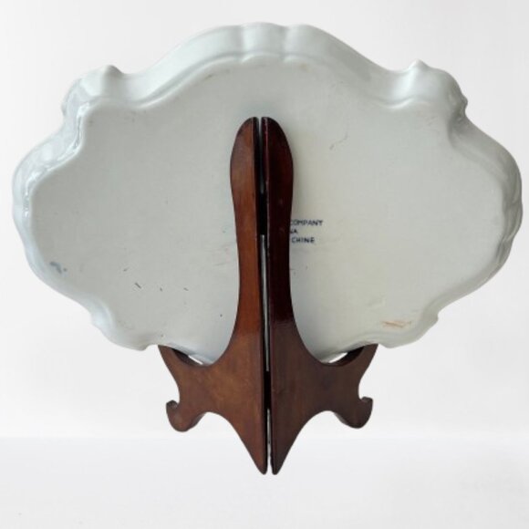 Vintage Bombay Company Chinoiserie Blue and White Porcelain tray, wooden stand - Picture 8 of 16